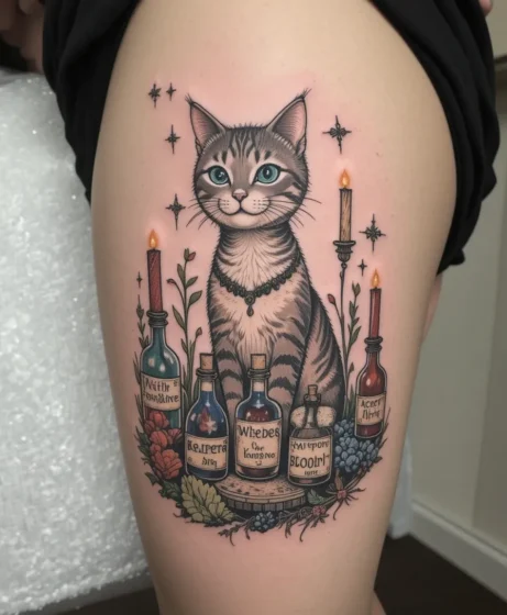 Cat and Potion Bottles Scene