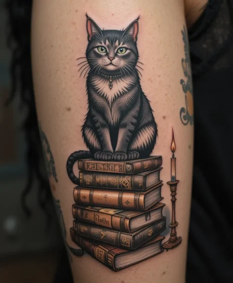 Cat on a Stack of Spell Books