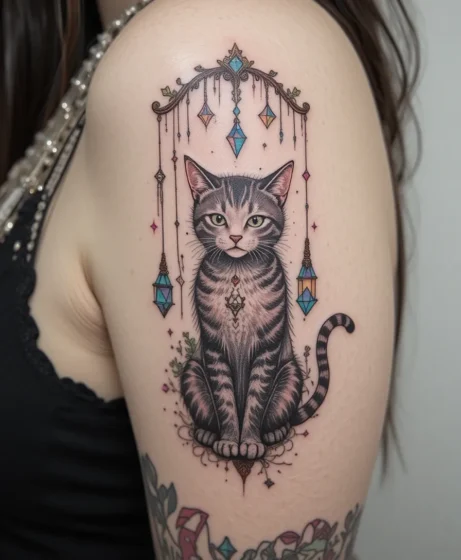Cat with Hanging Crystals