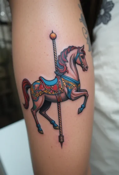 Colorful Fairground Carousel Horse Tattoo