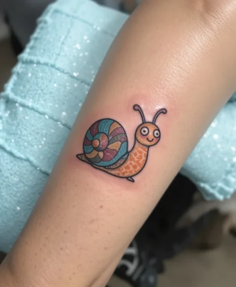 Cute Cartoon Snail Tattoo