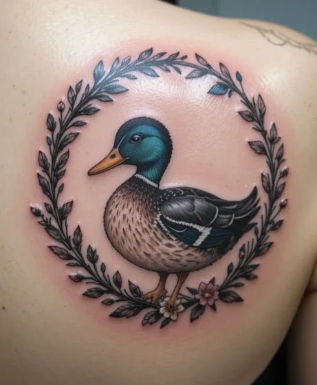 Duck in a Floral Wreath