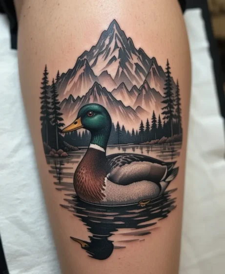 Duck with Mountain Landscape