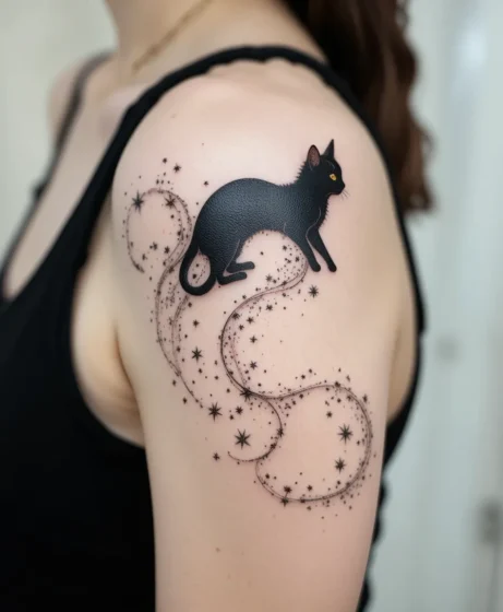 Floating Witchy Cat with Stardust