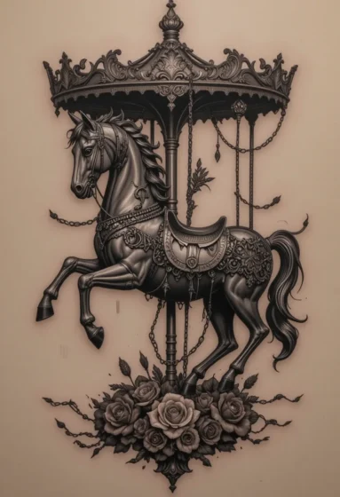 Gothic Carousel Horse Tattoo