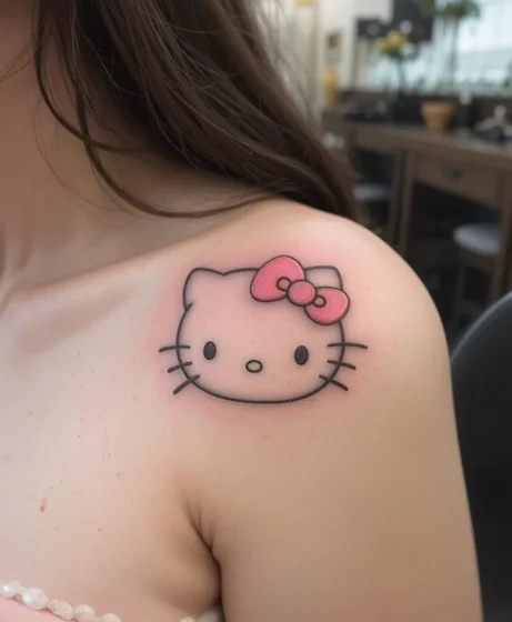 Hello Kitty Outline With Pink Shading