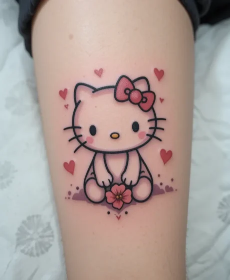 Hello Kitty Sitting Pose Tattoo