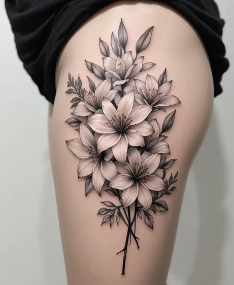 Lily Cluster with Leaves