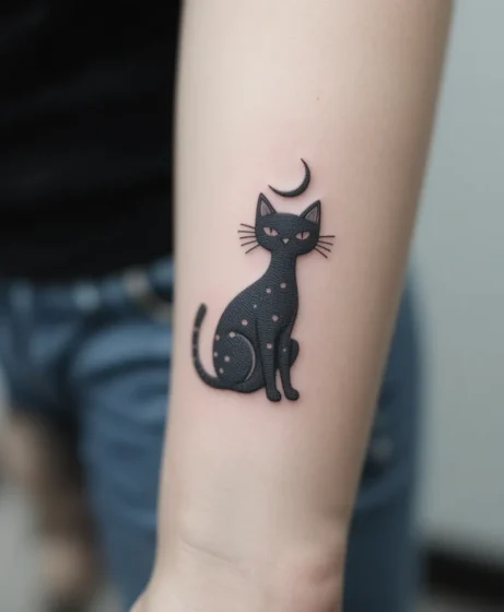 Minimal Line Art Witch Cat