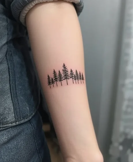 Minimal Pine Tree Line Tattoo