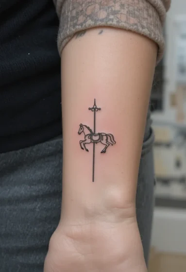 Minimalist Carousel Horse Outline Tattoo
