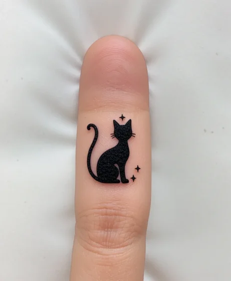 Minimalist Witchy Cat Finger Tattoo