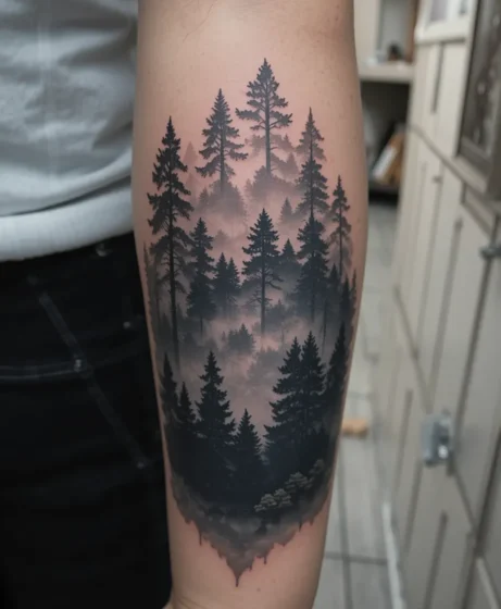 Misty Forest Landscape Scene