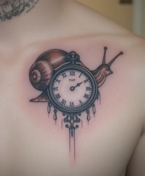 Snail with Clock Tattoo