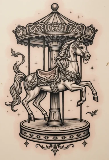 Traditional American Carousel Horse Tattoo