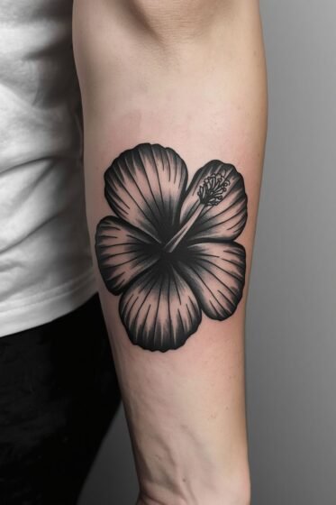 Black and Grey Hibiscus Tattoo T