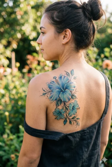 Blue Hibiscus Tattoo