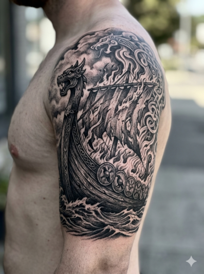 Burning Viking Ship Design