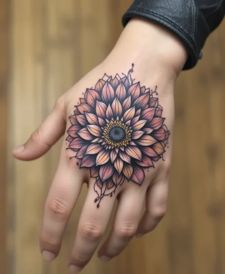 Chrysanthemum Hand Tattoo