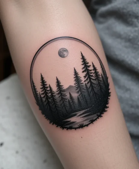 Circular Forest Frame Tattoo