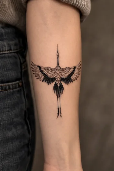 Crane Feather Detail Tattoo