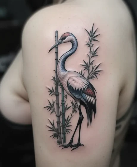Crane and Bamboo Tattoo