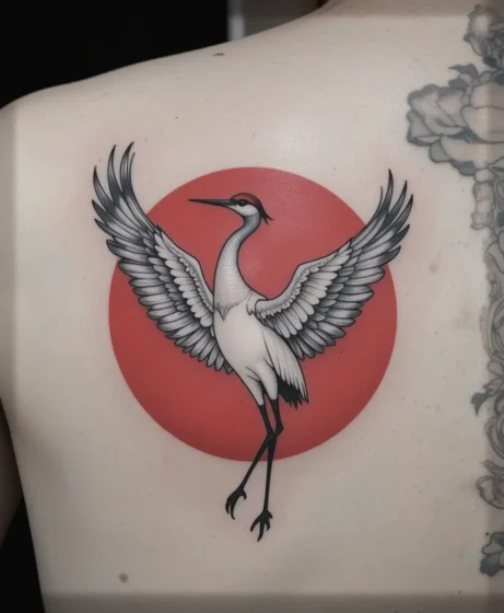 Crane and Sun Tattoo