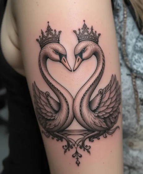 Crowned Two Swans Tattoo