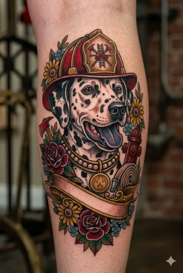 Dalmatian with Firefighter Theme