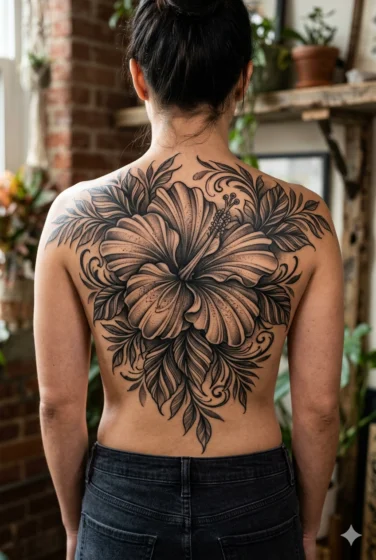 Detailed Hibiscus Back Piece