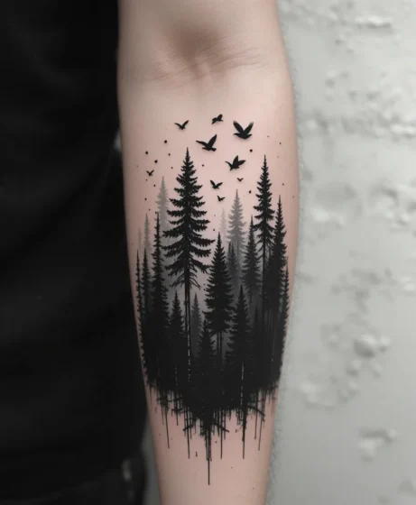 Forest and Flying Birds