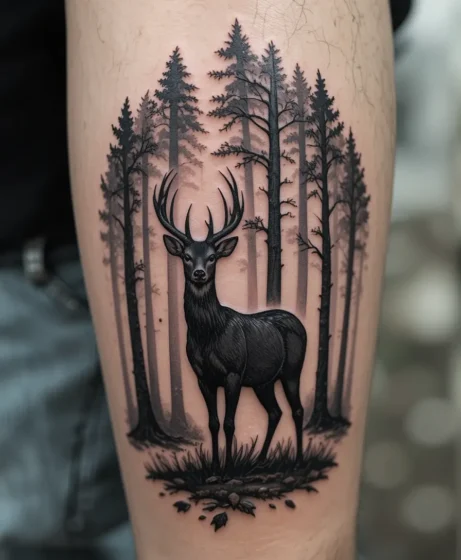 Forest with Deer Silhouette