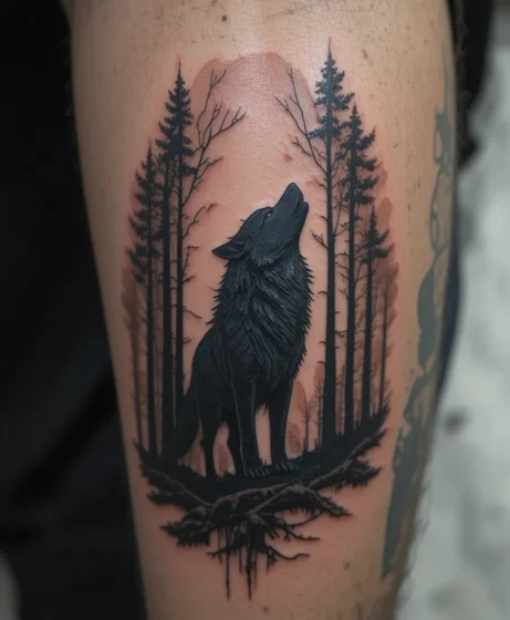 Forest with Wolf Silhouette