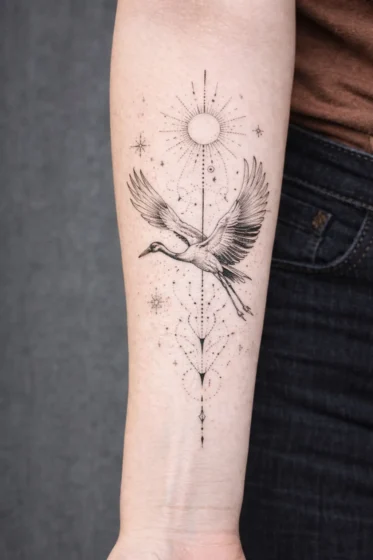Geometric Crane Tattoo