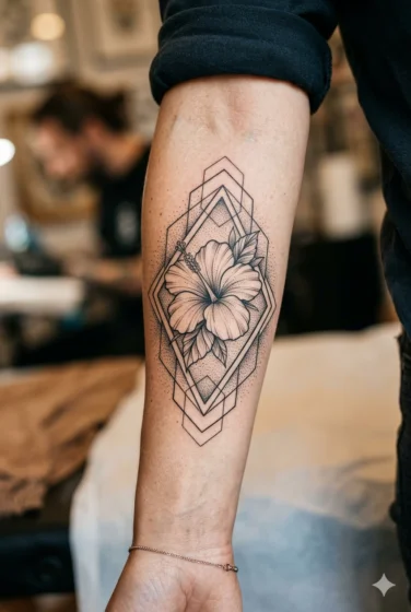 Geometric Hibiscus Tattoo