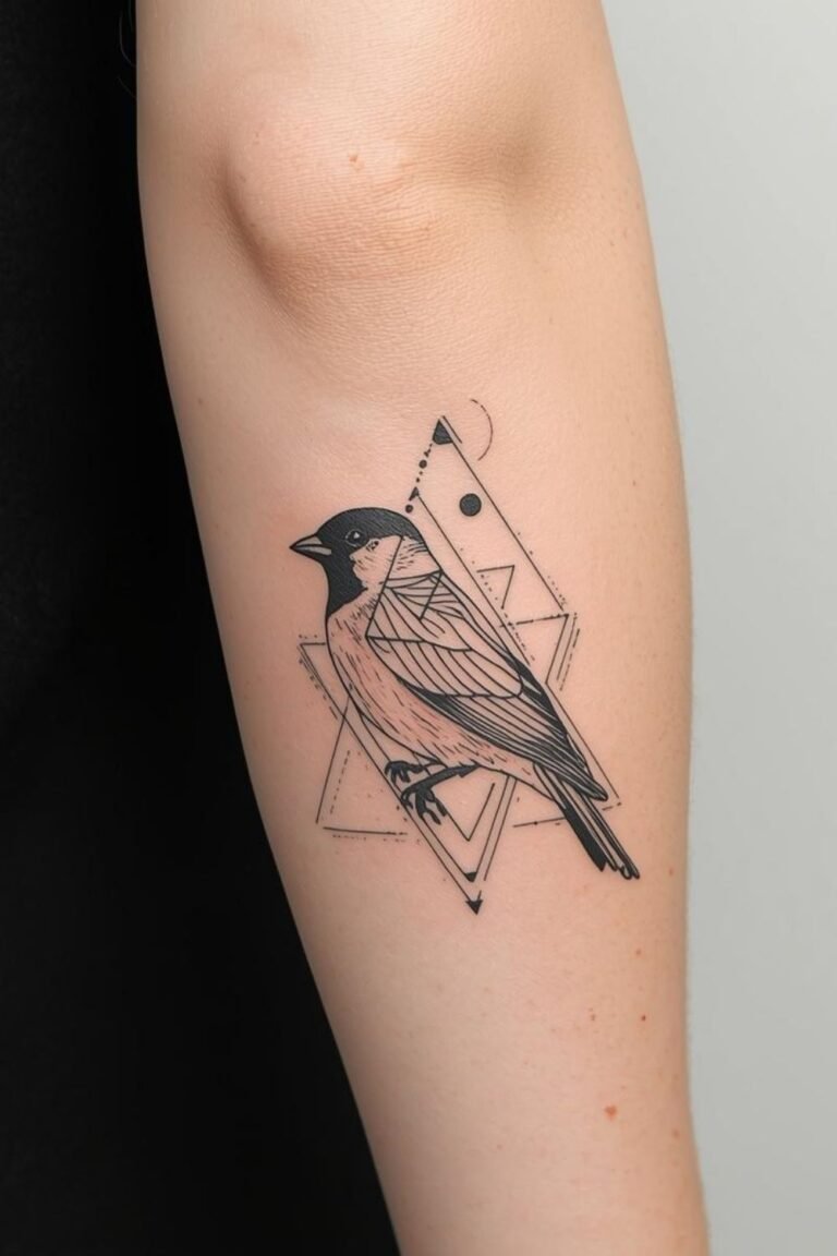 Geometric Sparrow Tattoo