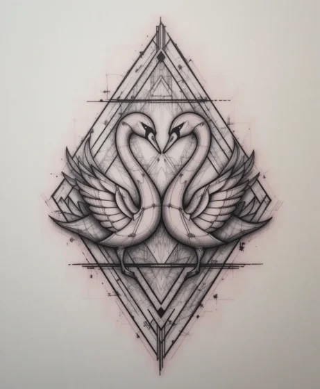 Geometric Two Swans Tattoo