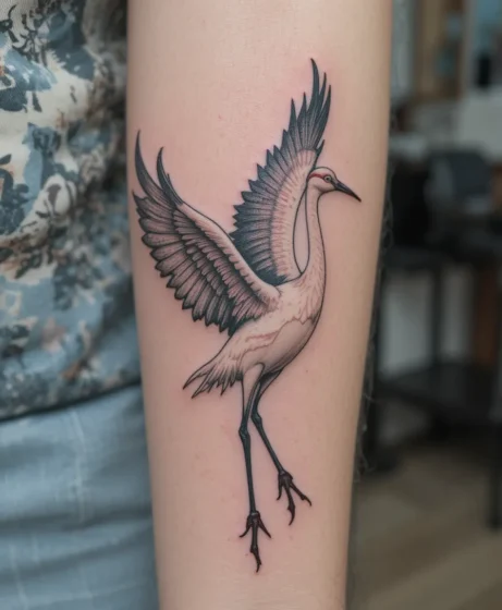 Graceful Flying Crane Tattoo