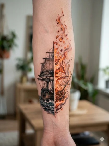 Half Ship Half Flames Concept