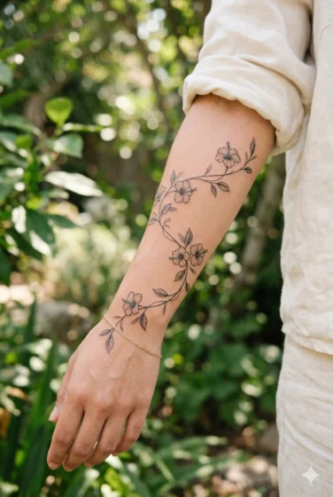 Hibiscus Vine Wrap Tattoo