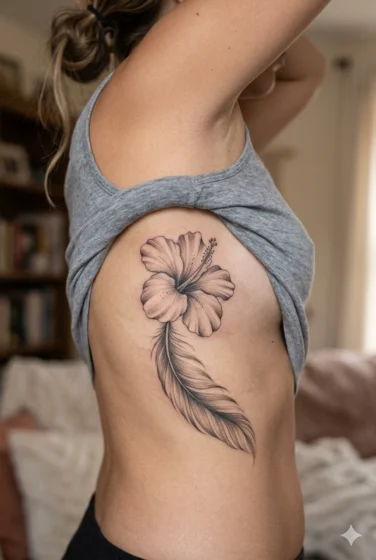 Hibiscus with Feather Accent