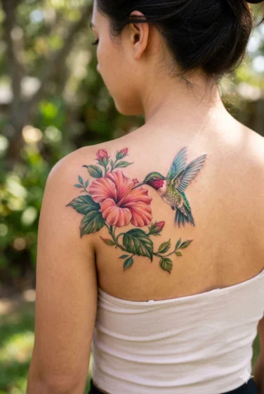 Hibiscus with Hummingbird