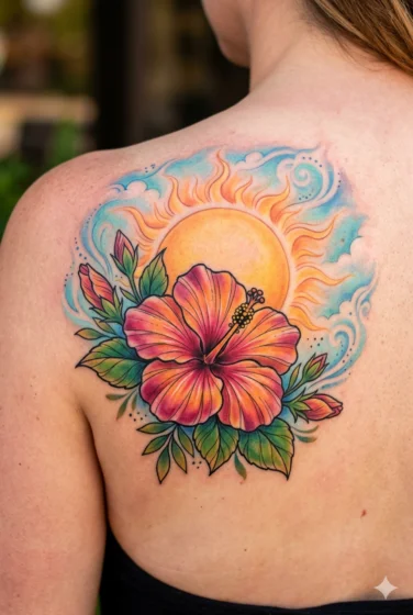 Hibiscus with Sun and Sky Elements
