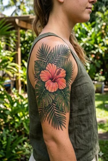 Hibiscus with Tropical Leaves