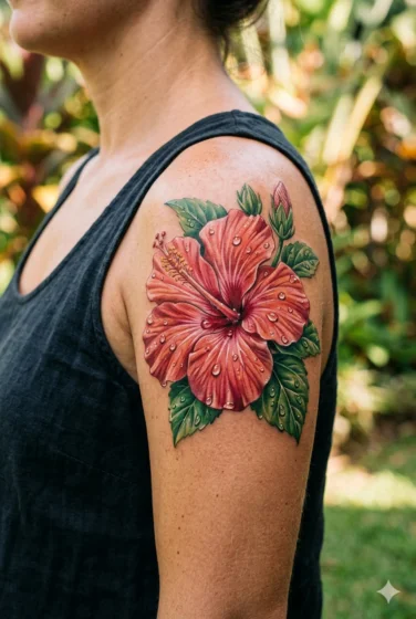 Hibiscus with Water Droplets