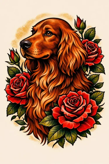 Irish Setter with Roses