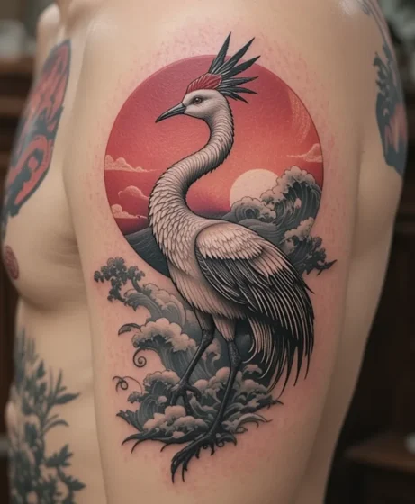 Japanese Red Crown Crane Tattoo