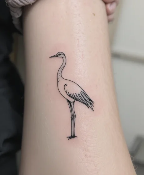 Minimalist Crane Line Tattoo