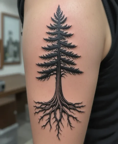 Pine Tree Outline with Roots