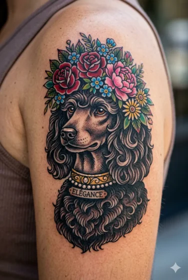 Poodle with Floral Crown